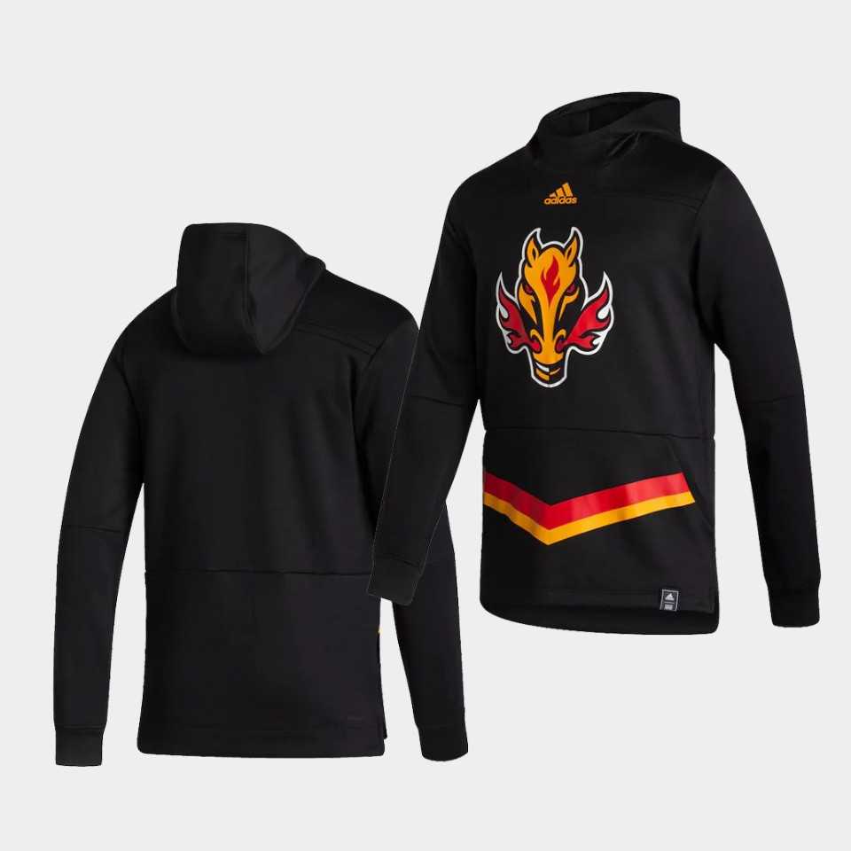 Men Calgary Flames Blank Black NHL 2021 Adidas Pullover Hoodie Jersey